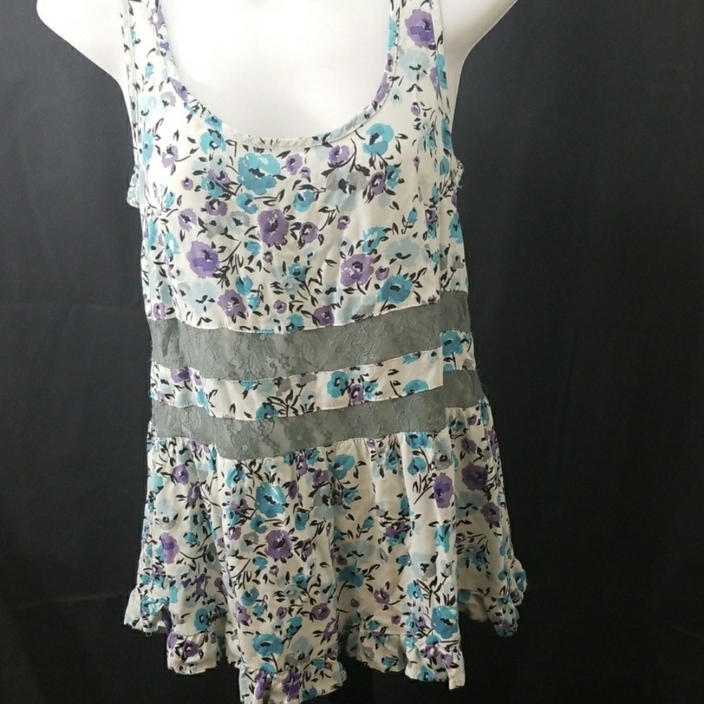 Mimi Chica tank top lace strip see thru blouse Sml